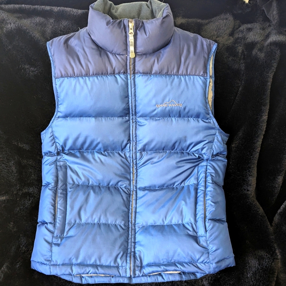 Eddie Bauer Premium Goose Down Vest  Small. Dark and light Blue